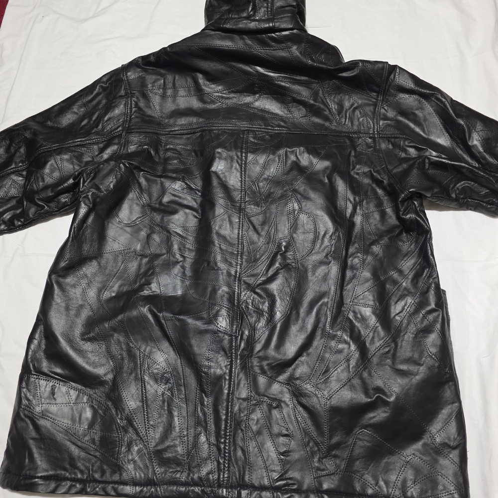 Black Leather Patchwork Jacket Plus Size With Hoo… - image 2